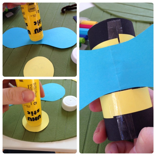 bee craft steps glue_Collage