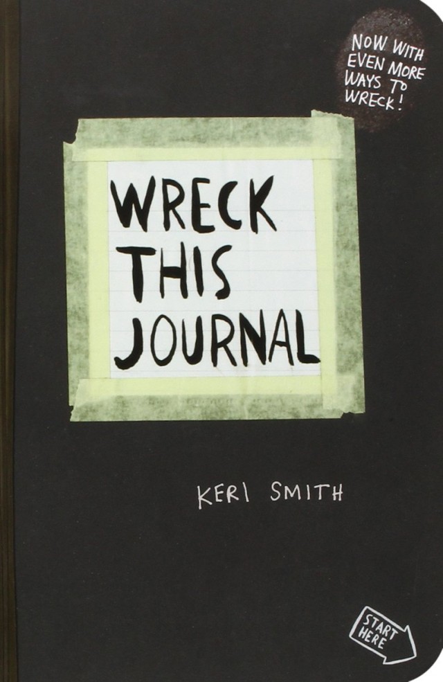 It's a part of life and how we raise our kids that we remind them to be tidy, to take care, not to damage property, teach them to color in the lines, don't tear pages or write in books. These are all valuable lesson for life but at the same time they can stifle a creative mind.  The 'Wreck This Journal' can be an outlet. This is not a free for all, to say destroy every book you own. Here is just one book where you are instructed to be 'destructive' in a creative way.  Each page gives directions to think outside the box. Kids are encouraged to poke holes in the pages, mess something up and fix it again, to color outside the lines, to drop the book from somewhere high, to glue pages together, the rip them apart and to get it wet.  And really, the most genius writers, artists, composers, are the ones who stepped outside of the box to look at life in a new way.  